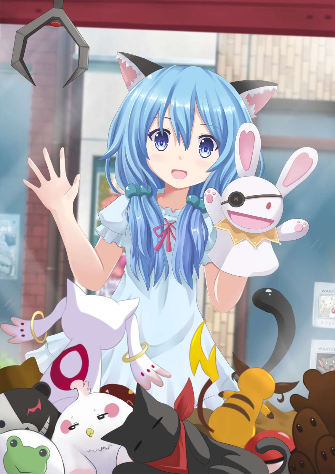 [TSDM]donmai 1492745 1girl animal_ears bird blue_eyes blue_hair cat cat_ears cat.png